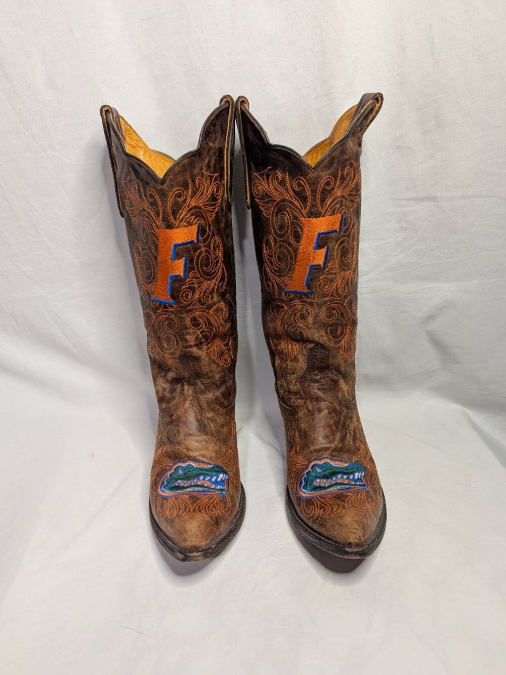 Gameday University of Florida Gators Leather Cowboy Boots Womens 7 UF